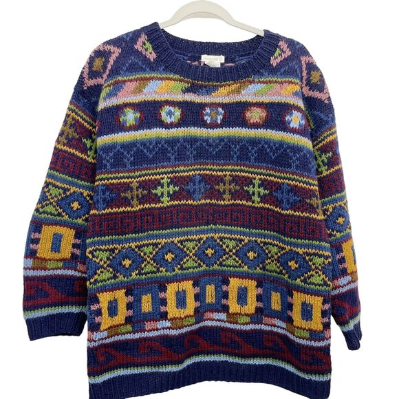 Vtg susann d Womens M Crew Neck Sweater Nordic Celtic Chunky Knit Shetland Wool - Picture 1 of 6